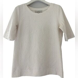Loft Cream Textured Jacquard Elbow Sleeve Top - Size Small